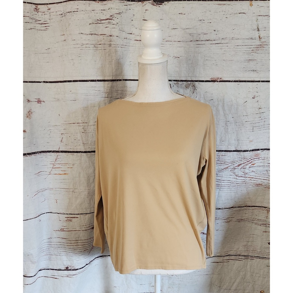 Lululemon Tan Beige Boat Neck Long Sleeve Relaxed Fit Top Women Size 12
